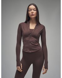 Public Desire - Kaiia Sculpt Long Sleeve Zip Through Fitted Jacket Chocolate - Lyst
