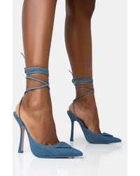 Public Desire - Vada Blue Denim Slingback Lace Up Pointed Court Stiletto Heels - Lyst