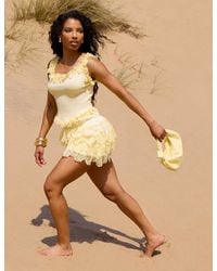 Public Desire - Tiered Lace Frilly Mini Skirt Yellow - Lyst