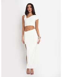 Public Desire - Slinky Asymmetric Ruched Maxi Skirt Co Ord White - Lyst