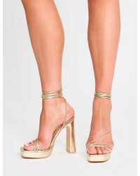 Public Desire - Eilish Gold Mirror Lace Up Strappy Platform Block High Heels - Lyst