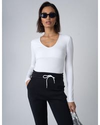 Public Desire - V Neck Long Sleeve Bodysuit White - Lyst