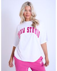 Public Desire - Kaiia Studio Oversized T-shirt White & Hot Pink - Lyst