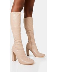 Public Desire - Christina Wide Fit Nude Pu Pointed Toe Block Heel Knee High Boots - Lyst