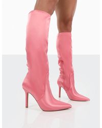 hot pink suede knee high boots