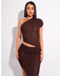 Public Desire - Textured One Shoulder Top Chocolate - Lyst