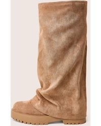 Public Desire - Stockholme Tan Faux Suede Fold Over Knee High Boots - Lyst