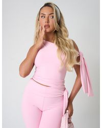 Public Desire - Knot Detail Asymmetric One Shoulder Luxe Slinky Top Soft Pink - Lyst