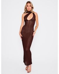 Public Desire - Textured Scarf Detail Cut Out Maxi Dress Chocolate - Lyst