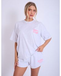 Public Desire - Kaiia Studio Bubble Logo Oversized T-shirt Light Grey Marl & Pink - Lyst