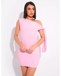 Public Desire - Knot Detail Asymmetric One Shoulder Luxe Slinky Mini Dress Pink - Lyst