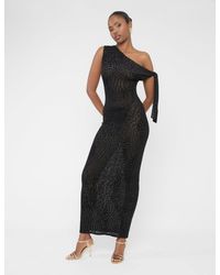 Public Desire - Knot Detail Asymmetric One Shoulder Maxi Dress Devore Leopard Black - Lyst