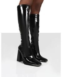Public Desire - Caryn Black Patent Wide Fit Knee High Block Heeled Boots - Lyst