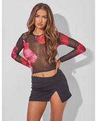 Public Desire - Floral Print Long Sleeve Floral Mesh Top Multi - Lyst