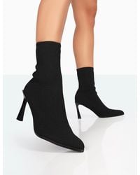 Public Desire - Farah Black Knitted Pointed Toe Stiletto Heel Ankle Sock Boots - Lyst