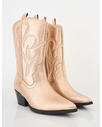 Public Desire - Calabasas Rose Gold Western Embroidered Knee High Pointed Toe Cowboy Boots - Lyst