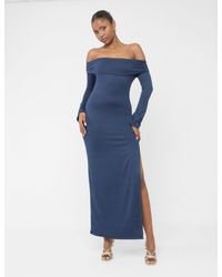 Public Desire - Long Sleeve Off The Shoulder Bardot Maxi Dress Navy - Lyst