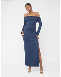 Public Desire - Long Sleeve Off The Shoulder Bardot Maxi Dress Navy - Lyst