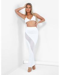 Public Desire - Sheer Panelled Mesh Knitted Maxi Skirt Ivory - Lyst