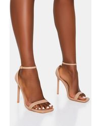 Public Desire - Chaos Nude Pu Square Toe Strappy Barely There Stiletto Heel - Lyst