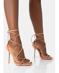 Public Desire - Leilani Natural Nude Pu Strappy Lace Up Square Toe Stiletto Heels - Lyst