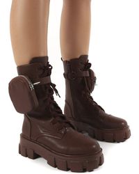 public desire intention chunky calf boot with pouch in black