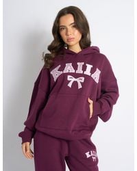 Public Desire - Kaiia Bow Embroidered Oversized Hoodie Plum & Baby Pink - Lyst