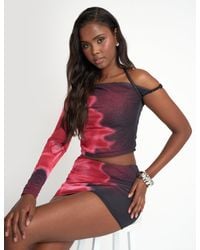 Public Desire - Floral Print Slinky Twist Strap Asymmetric Top Black - Lyst