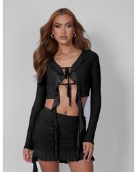 Public Desire - Frill Detail Tie Front Cardigan Top Black - Lyst