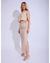 Public Desire - Linen Look Maxi Skirt Co-ord Beige - Lyst