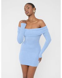 Public Desire - Long Sleeve Off The Shoulder Bardot Mini Dress Blue - Lyst