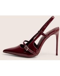 Public Desire - Forget Me Not Burgundy Embellished Buckle Detail Sling Back Court Heels - Lyst