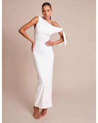 Public Desire - Knot Detail Asymmetric One Shoulder Luxe Slinky Maxi Dress White - Lyst
