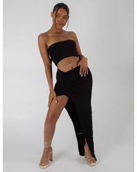 Public Desire - Split Side Bandeau Slinky Maxi Dress Black - Lyst