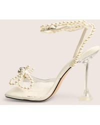 Public Desire - Glimmer White Wrap Around Pearl Detail Bow Square Toe Cake Stand Heels - Lyst