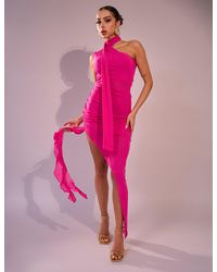 Public Desire - Mesh Choker Detail Asymmetric Midaxi Dress Fuchsia Pink - Lyst