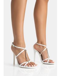 Public Desire - Beau Wide Fit White Pu Diamante Strappy Round Toe Stilettos Heels - Lyst