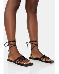 Public Desire - Kelly Black Pu Lace Up Flat Square Toe Sandals - Lyst