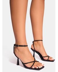 Public Desire - Bree Black Patent Barely There Square Toe Mid Heels - Lyst