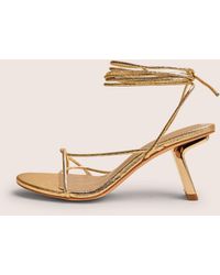Public Desire - Birdie Gold Cracked Pu Lace Up Mid Heels - Lyst