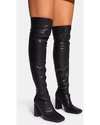 Public Desire - Showoff Black Pu Block Heel Over The Knee Boot - Lyst