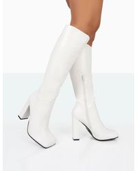 Public Desire - Gia Ecru Box Pu Square Toe Block Heel Knee High Boots - Lyst