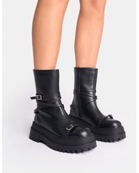 Public Desire - Odessa Black Multi Strap Detail Chunky Sole Ankle Boots - Lyst