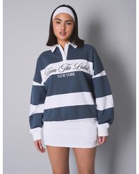 Public Desire - Kaiia The Label Striped New York Oversized Rugby Sweatshirt White - Lyst