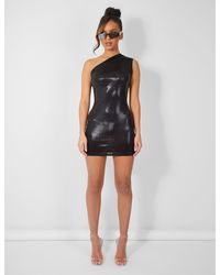 Public Desire - One Shoulder Ruched Metallic Mini Dress Black - Lyst