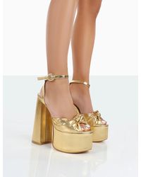 Public Desire - Knot On Wide Fit Gold Pu Knotted Platform High Heeled Sandals - Lyst
