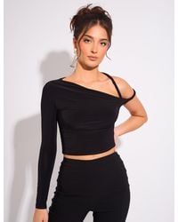 Public Desire - Slinky Twist Strap Asymmetric Luxe Top Black - Lyst