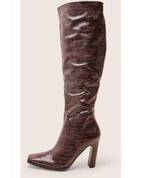 Public Desire - Acquilla Brown Croc Knee High Flared Heel Boots - Lyst
