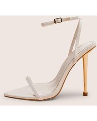 Public Desire - Legacy White Barely There Pointed Toe Gold Stiletto Heels - Lyst
