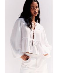 Pull&Bear - Plumetis-Bluse Mit Ballonärmeln - Lyst